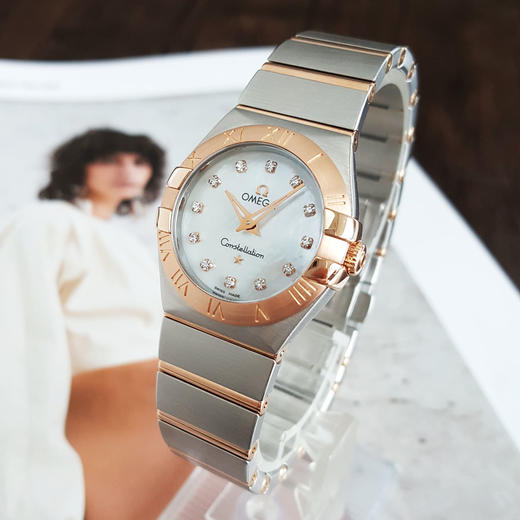 【95新】OMEGA 欧米茄123.20.27.60.55.001石英机芯27MM（女款）星座系列精钢/18K玫瑰金010426NJS16 商品图1