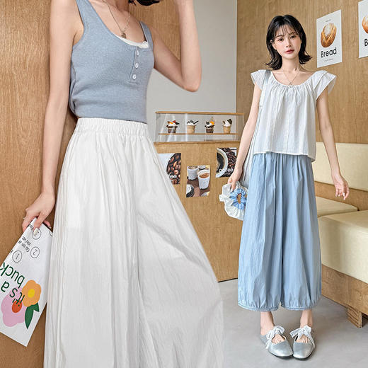 冰丝阔腿裤女2026夏季薄款小个子松紧腰宽松垂感镂空花边花苞裤子   NDK-J2906 商品图0