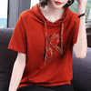 红色连帽短袖t恤女夏季2026年新款大码宽松休闲百搭半袖体恤上衣 商品缩略图2