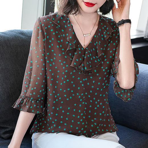 七分袖雪纺衫女春秋季2026女士衬衫中年妈妈波点中袖上衣时尚洋气 商品图3