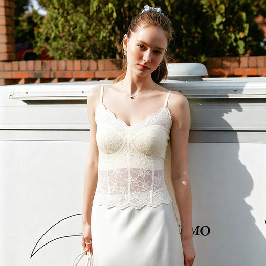 官网390！S家冰皮性感蕾丝背心朦胧美感3D杯无钢圈免穿文胸美背内衣细肩带内搭吊带女 商品图0