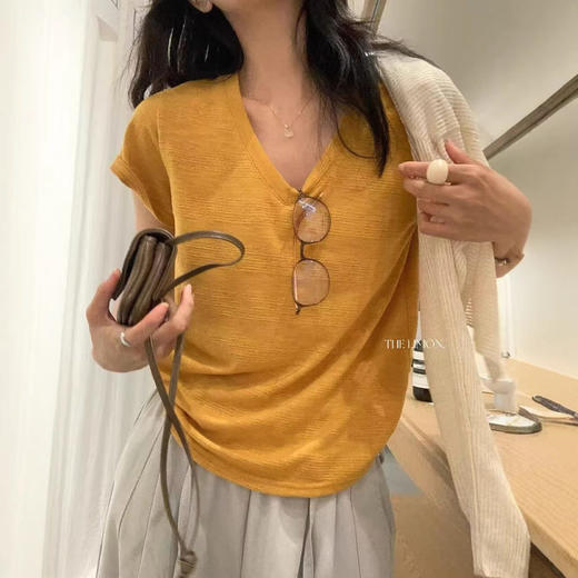 夏季新款百搭竹节棉v领白色短袖T恤女上衣韩版宽松半袖舒适打底衫  NDK-10365#LWD 商品图2
