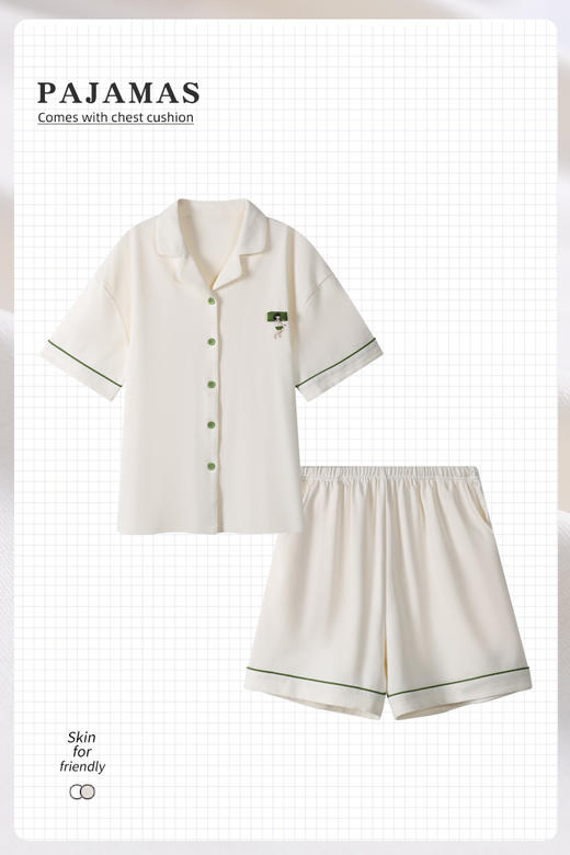 严选 | 草本初色夏季女款睡衣 短袖+短裤 M-2XL码 白色/粉色 2026新款纯棉透气 3424款 商品图4