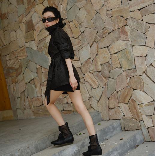 PanYiXiu/潘依绣100%桑蚕丝龟裂纹香云纱设计感V领西装外套 AB672-2 商品图1