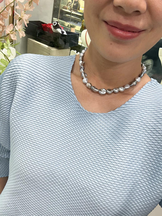 【挚友限定】铂金灰keshi珍珠项链 8-12mm 商品图3