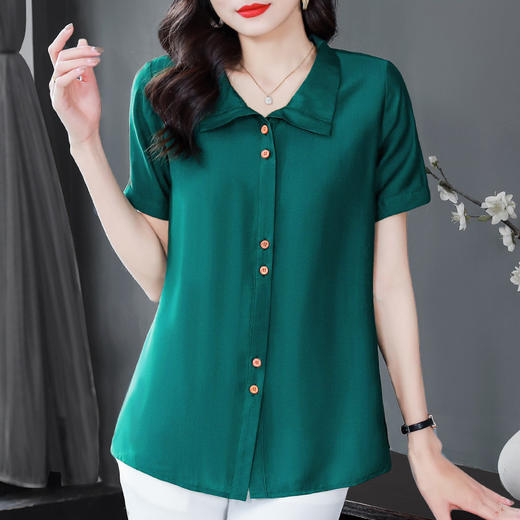 大码短袖衬衫女夏季2026新款中年妈妈宽松休闲薄款Polo衫女士衬衣 商品图0