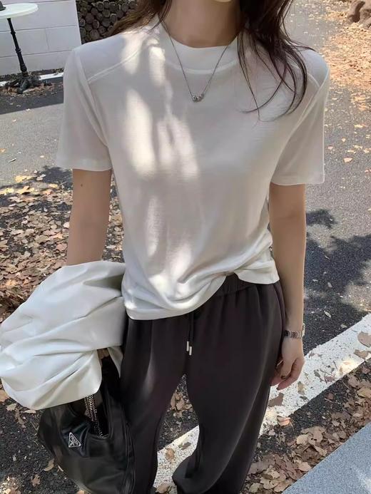 AVANN莱赛尔天丝羊毛短T短袖 圆领立领修身显瘦打底衫夏款 商品图4