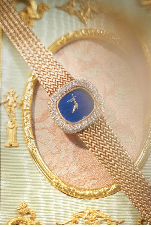 独角鹿西洋古董1980年代瑞士顶级钟表世家百达翡丽出品18K黄金镶嵌钻石青金石表盘女士机械腕表 商品图5