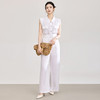 天丝亚麻老钱风腰带无袖衬衫 高腰阔腿裤套装 WLZD2603301 商品缩略图2