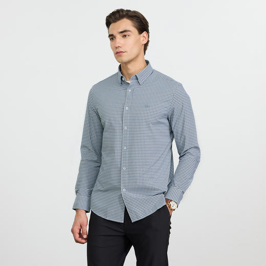 【高弹舒适】德鲨长袖格子衬衫2026春新款休闲弹力上衣男打底衬衣 商品图1