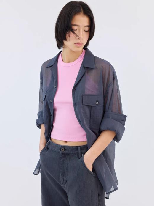 Simple Project/Y2686/棉锦欧根纱透感开领衬衫 商品图2