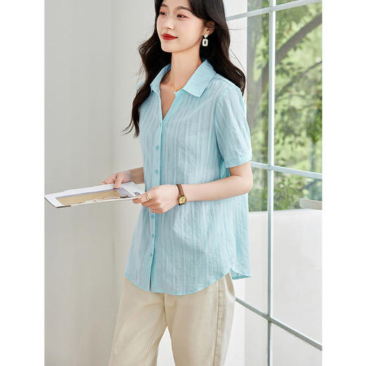 短袖衬衫女上衣夏季2025新款纯棉休闲衬衣中长款大码宽松半袖小衫 商品图2