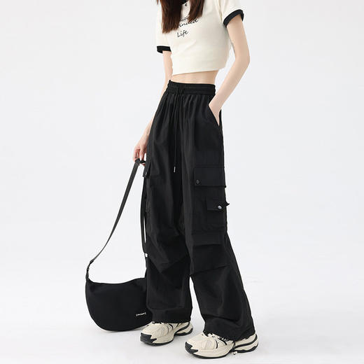 直筒运动裤女夏季薄款2026新款高腰阔腿降落伞裤子休闲显瘦工装裤    NDK-J6003 商品图3