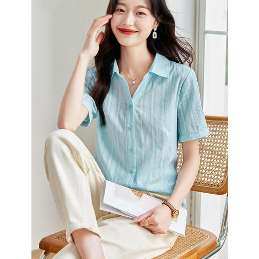 短袖衬衫女上衣夏季2025新款纯棉休闲衬衣中长款大码宽松半袖小衫 商品图1