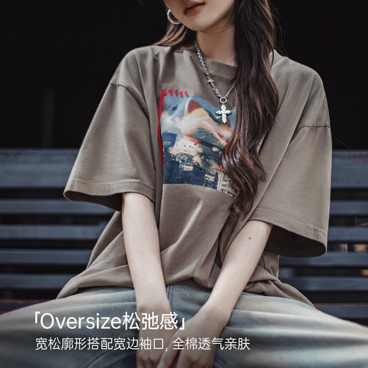 马登纯棉宽松遮肚子印花短袖t恤流苏小众设计款五分半袖上衣女夏 商品图3