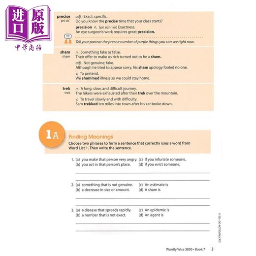 【中商原版】美国进口原版学术词汇书3000词 7级课本+练习册+答案+音频 Wordly Wise W3000核心英语单词KET剑桥托福PET雅思SAT 商品图3