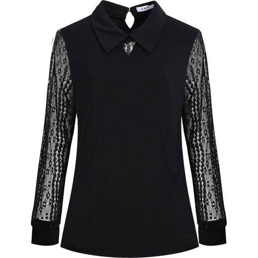 翻领长袖t恤洋气2026新款春秋季妈妈女士上衣大码女装黑色打底衫 商品图4