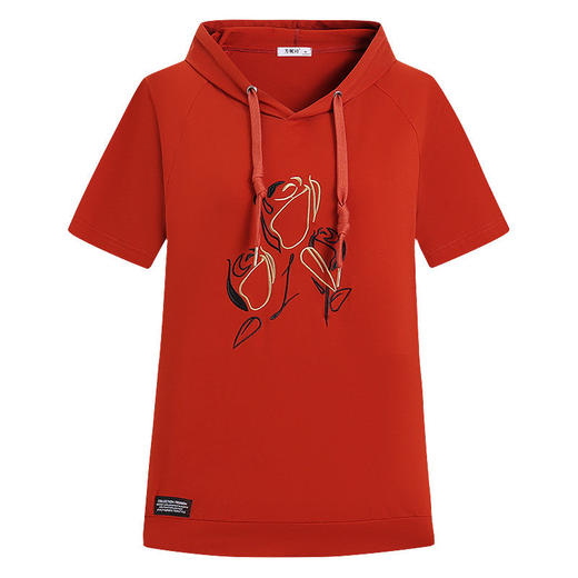 红色连帽短袖t恤女夏季2026年新款大码宽松休闲百搭半袖体恤上衣 商品图4