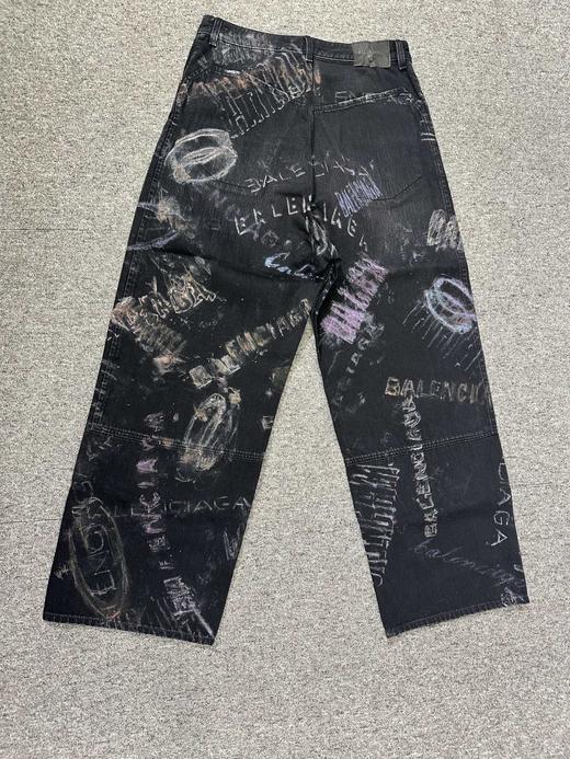 男款水洗印花中腰宽松牛仔裤长裤he004 商品图1