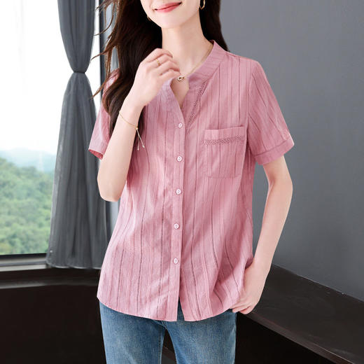 大码棉麻短袖衬衫女夏季新款宽松显瘦休闲亚麻衬衣全棉上衣薄款 商品图0