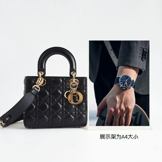 【95新】Dior迪奥Lady Dior手袋黑金四格徽章肩带戴妃手提单肩包女士130426AK25 商品图9