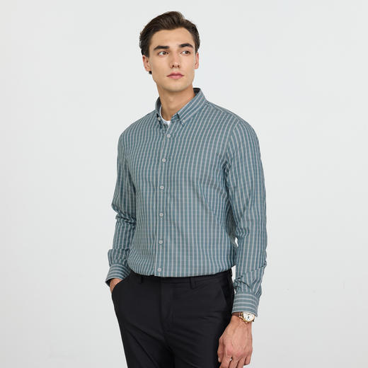 【桑蚕丝】德鲨男装长袖条纹衬衫2026春夏新款休闲上衣打底衬衣男 商品图1