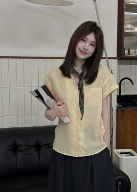 【门店同款】ENJOY夏季丝巾麻料短袖衬衣 171493170