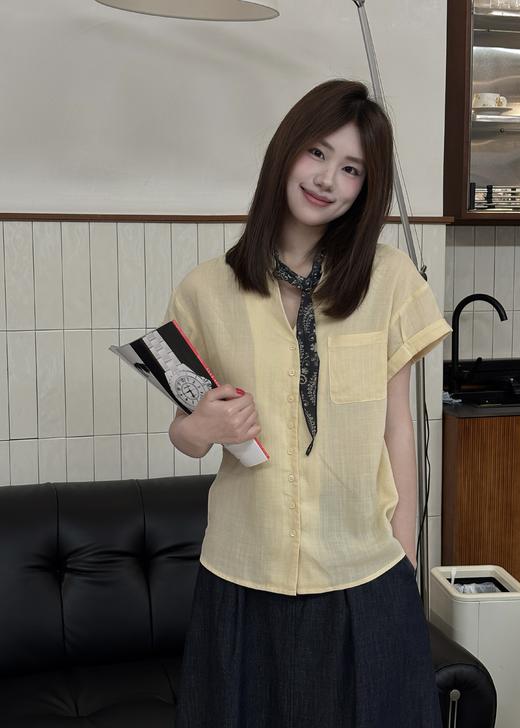 【门店同款】ENJOY夏季丝巾麻料短袖衬衣 171493170 商品图0