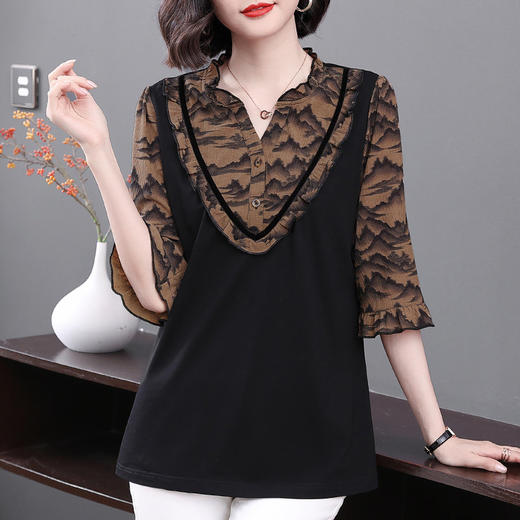 中袖女上衣七分袖纯棉t恤2026年新款大码女装宽松洋气打底衫春秋 商品图1