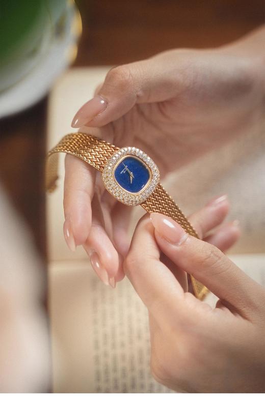 独角鹿西洋古董1980年代瑞士顶级钟表世家百达翡丽出品18K黄金镶嵌钻石青金石表盘女士机械腕表 商品图3