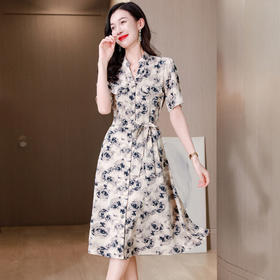 夏季雪纺连衣裙薄款冰丝2024新款宽松女士a字裙短袖收腰显瘦裙子