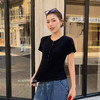 美式半开领纽扣短袖白色t恤夏季2026辣妹修身显瘦独特单排扣上衣   NDK-267010#XJ 商品缩略图3