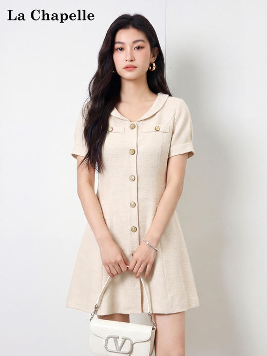 天猫同步【气质小香】拉夏贝尔/La Chapelle洋气显瘦~复古高级翻领连衣裙小个子短款约会裙 商品图0