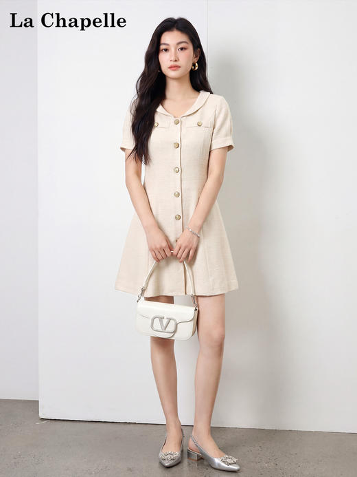 天猫同步【气质小香】拉夏贝尔/La Chapelle洋气显瘦~复古高级翻领连衣裙小个子短款约会裙 商品图2