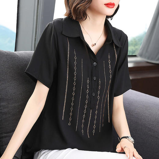 夏季2025新款加肥加大码女衬衫妈妈短袖雪纺衬衣女装胖mm宽松上衣 商品图3