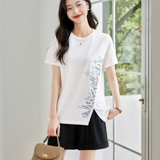 芳妮诗纯棉短袖T恤女2026年夏季新款大码女装中长款白色宽松上衣 商品图4