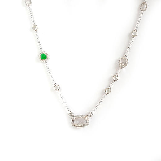 【天然正品】A货翡翠AU750白金镶钻镶设计师款天然细腻冰种满绿葫芦（福禄平安）翡翠项链 链长：50CM（长度可调节）250326NJS25 商品图0