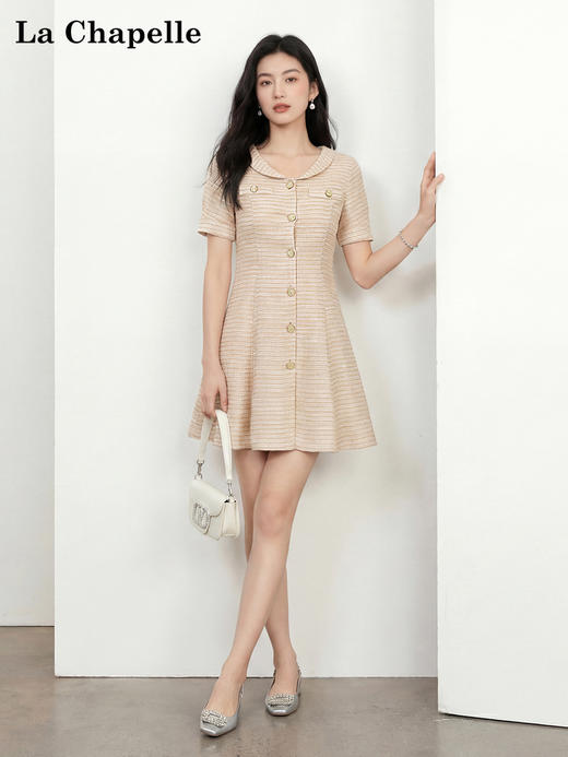 天猫同步【气质小香】拉夏贝尔/La Chapelle洋气显瘦~复古高级翻领连衣裙小个子短款约会裙 商品图1