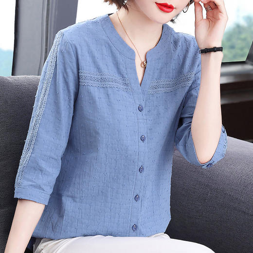 棉麻休闲衬衫女夏季新款女装中年妈妈春秋中袖七分袖上衣纯棉衬衣 商品图3