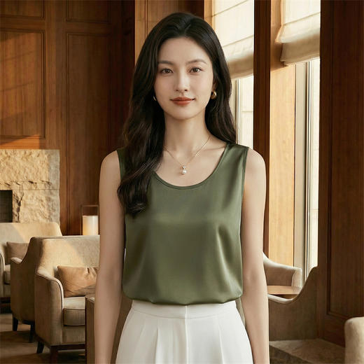 奢姿雅缎面V领圆领双肩带吊带纯色简约内搭夏季无袖宽松打底衫S-3XL 商品图13