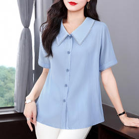 夏季衬衫女薄款短袖遮肚上衣2025年新款宽松减龄蕾丝花边翻领衬衣