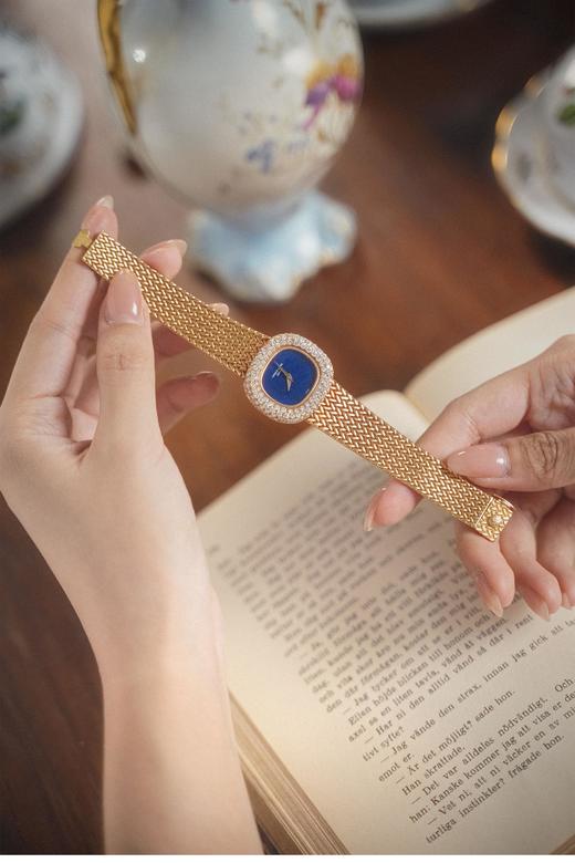 独角鹿西洋古董1980年代瑞士顶级钟表世家百达翡丽出品18K黄金镶嵌钻石青金石表盘女士机械腕表 商品图2
