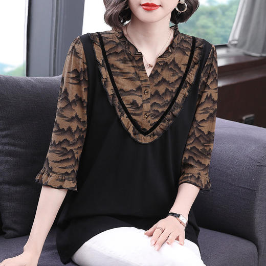 中袖女上衣七分袖纯棉t恤2026年新款大码女装宽松洋气打底衫春秋 商品图0