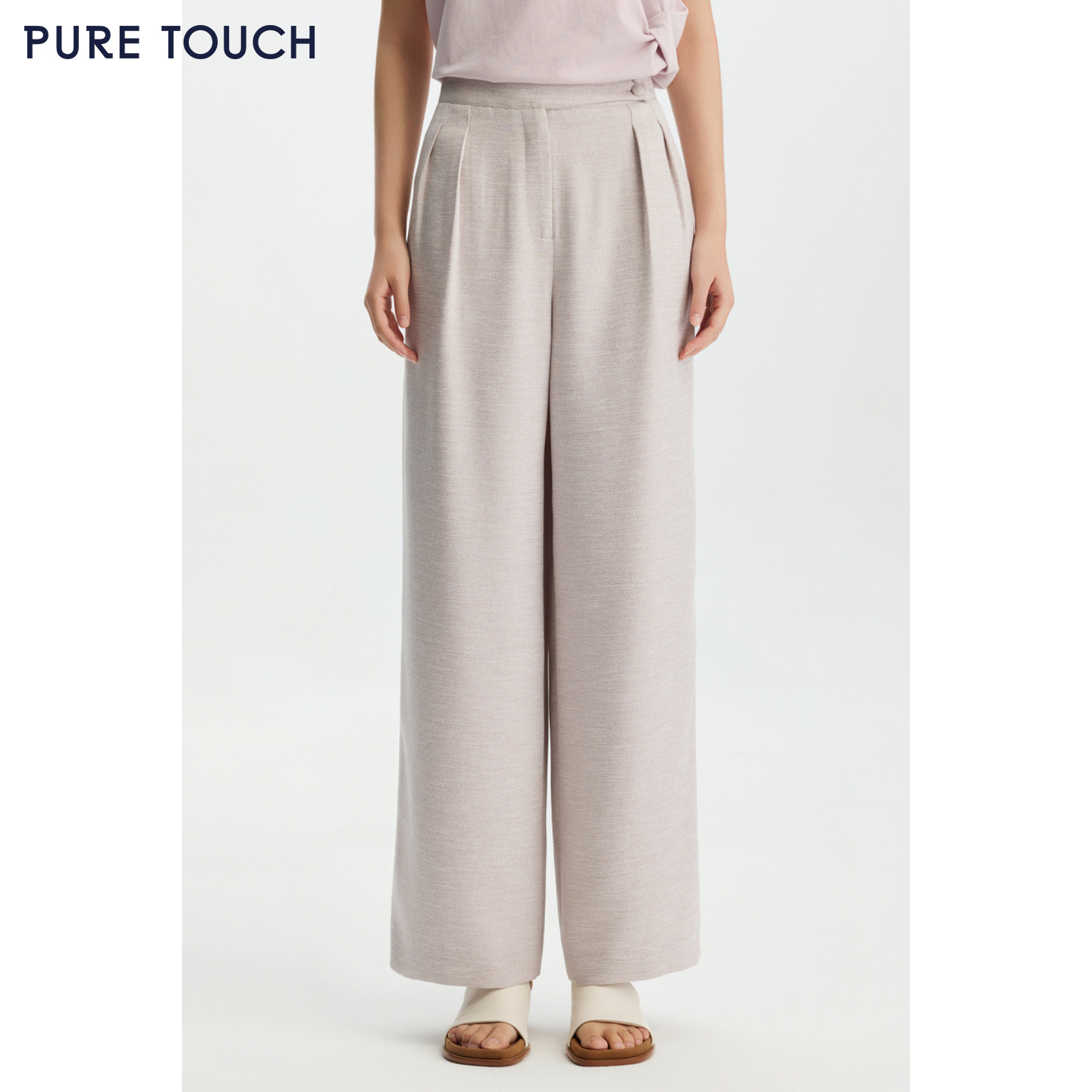 PURE TOUCH 26春夏新款宽松休闲直筒裤叠褶设计通勤长裤商场同款