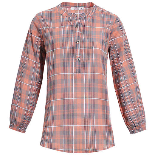 女装2026年新款长袖格子衬衫女大码妈妈纯棉衬衣棉麻上衣春秋薄款 商品图4