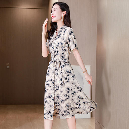 夏季雪纺连衣裙薄款冰丝2024新款宽松女士a字裙短袖收腰显瘦裙子 商品图2