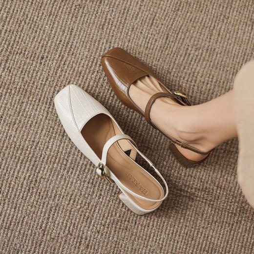 阿么手工女鞋法式气质粗跟凉鞋夏季外穿百搭简约风后空工作鞋5CM 商品图1