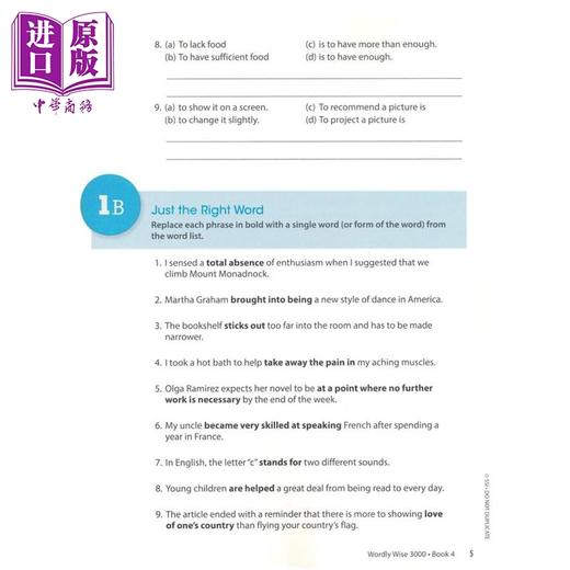 【中商原版】美国进口原版学术词汇书3000词 4级课本+练习册+答案+音频 Wordly Wise W3000核心英语单词KET剑桥托福PET雅思SAT 商品图2