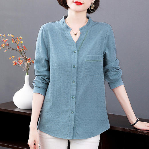 纯棉长袖衬衫女装春秋2026新款全棉女士衬衣中年妈妈品牌上衣外套 商品图3
