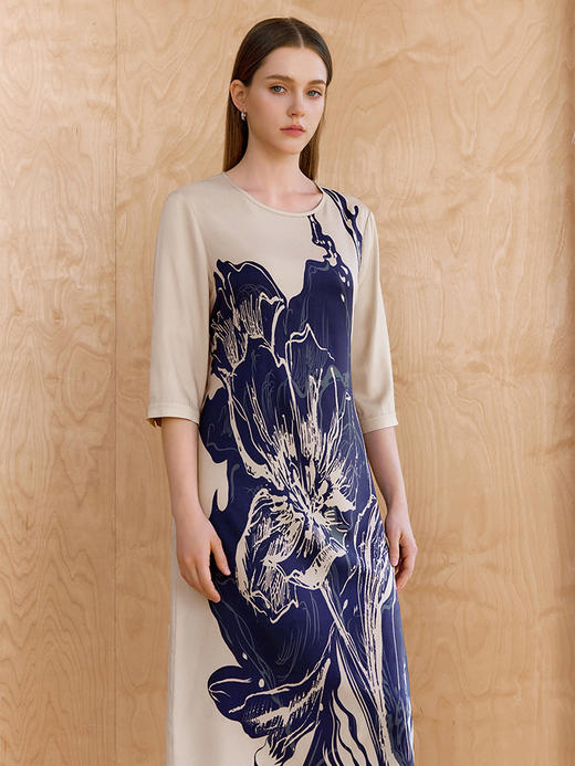 【真丝大花裙子】26年春夏新品女士桑蚕丝中长款印花连衣裙 商品图2
